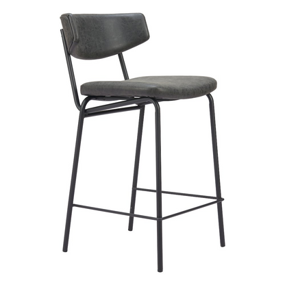Vintage black Charon counter stool set by Start2Finish, featuring metal frames and wooden seats, shown from a side view.