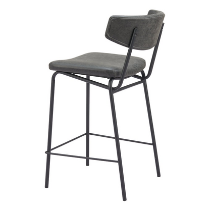 Set of two vintage black Charon counter stools by Start2Finish, featuring sleek metal legs and cushioned seats.