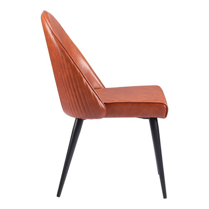 Set of two brown Start2Finish Silloth armless dining chairs with wooden legs, showcasing comfortable seating and modern design.