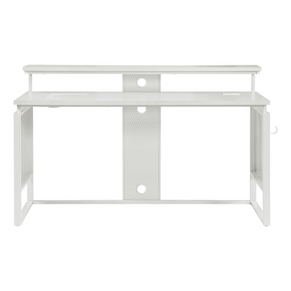 Start2Finish Ace 60-inch white desk with hutch, featuring a spacious workspace and storage in a modern white frame.