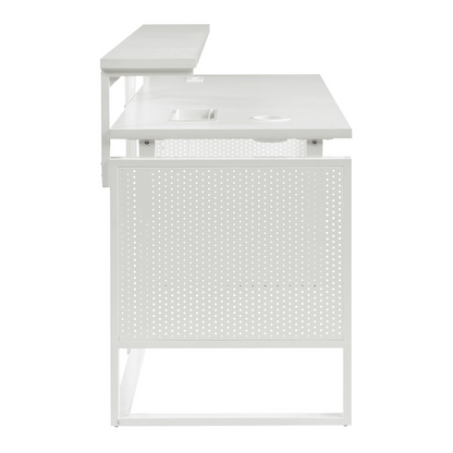 White Start2Finish Ace 60-inch desk with hutch, featuring a spacious workspace and storage in a sleek, modern design.