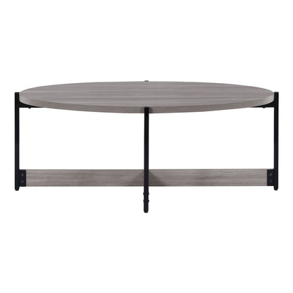 Start2Finish 3-piece occasional table set with grey woodgrain finish and black metal legs, ideal for living room decor.