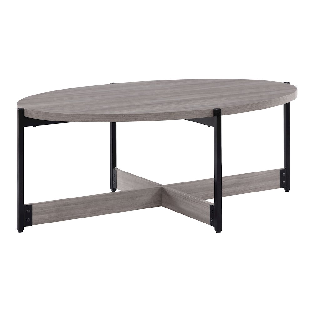 Three grey woodgrain finish occasional tables with black metal legs, part of the Start2Finish 3-piece furniture set.