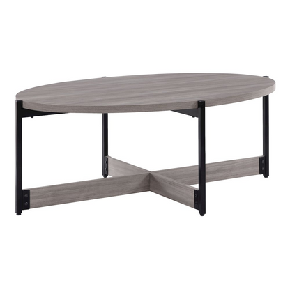 Three grey woodgrain finish occasional tables with black metal legs, part of the Start2Finish 3-piece furniture set.