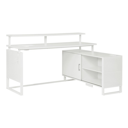 Start2Finish Ace 60x50 inch white L-shape desk with white frame, showcasing spacious workspace and modern design.