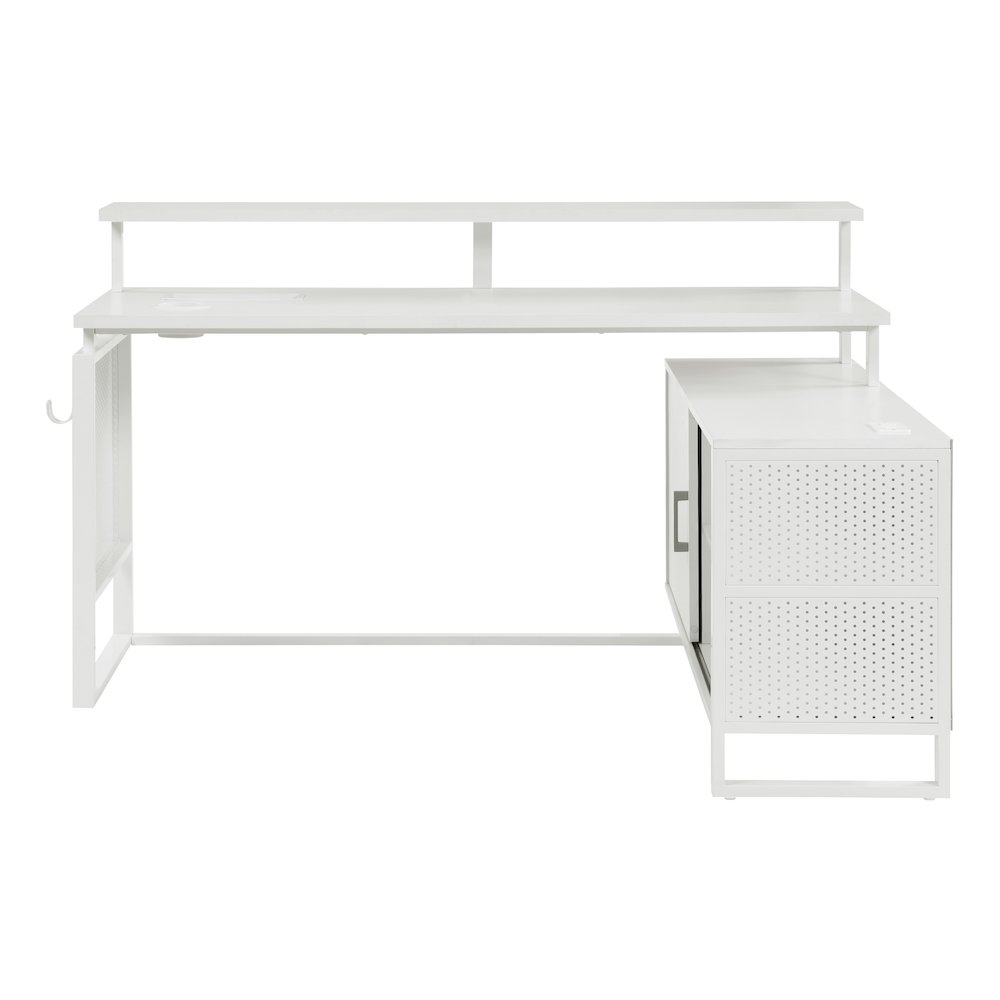 White Ace 60x50-inch L-shape desk with a white top and frame, ideal for modern home or office workspace.