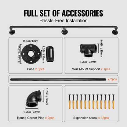 Start2Finish VEVOR 6FT steel pipe staircase handrail with wall mounts, round corner design, suitable for indoor and outdoor use
