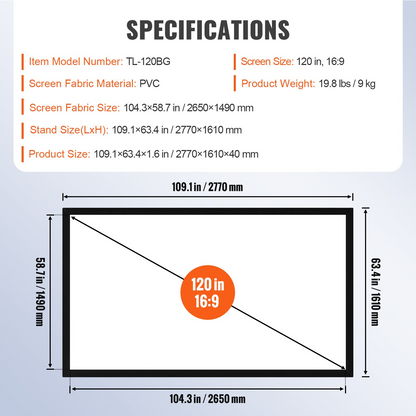 Start2Finish 120-inch 16:9 projector screen with fixed frame, ideal for 4K HDTV movies and 3D entertainment setups.