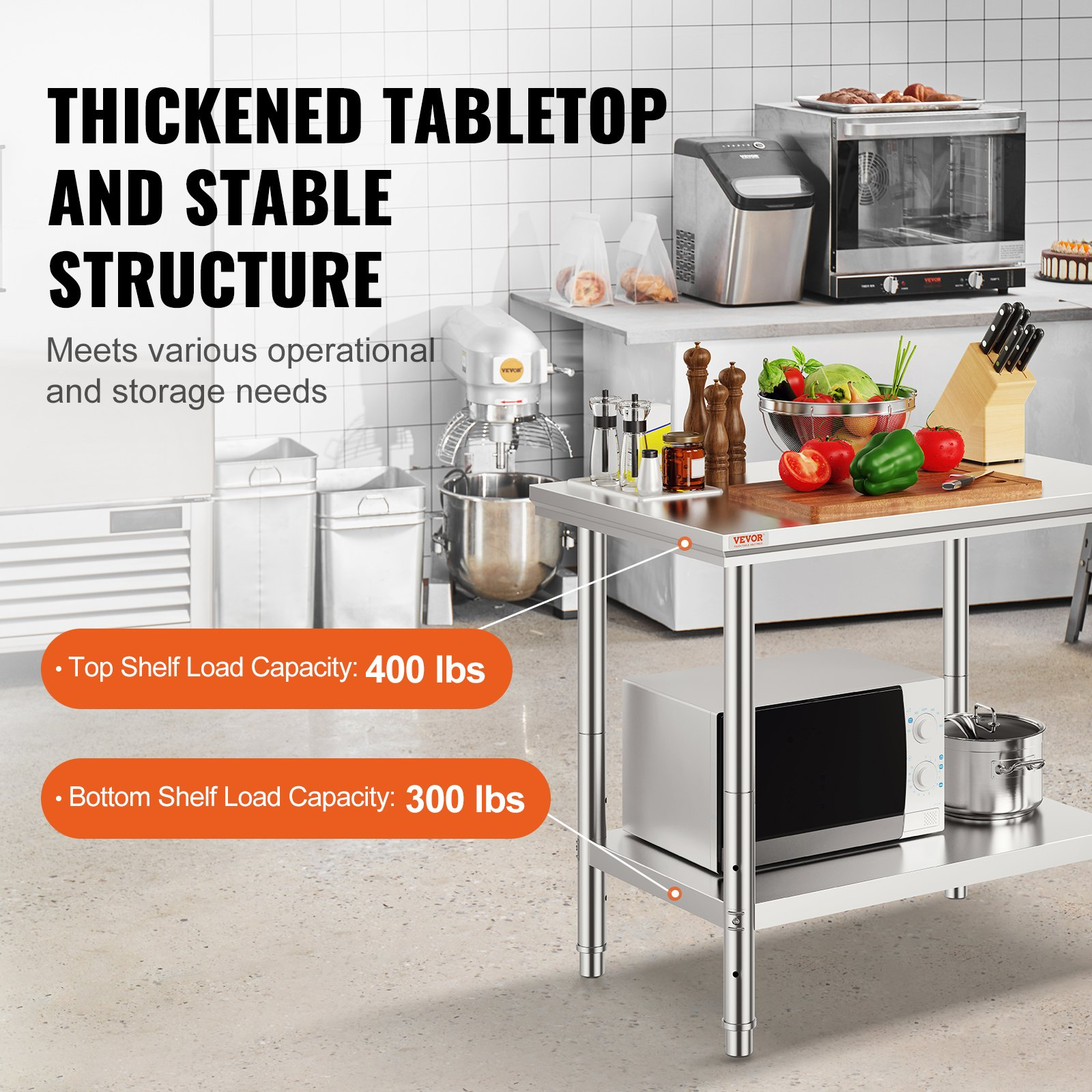 Start2Finish stainless steel prep table with 3 adjustable height levels, 900x600mm, heavy-duty commercial kitchen work surface.