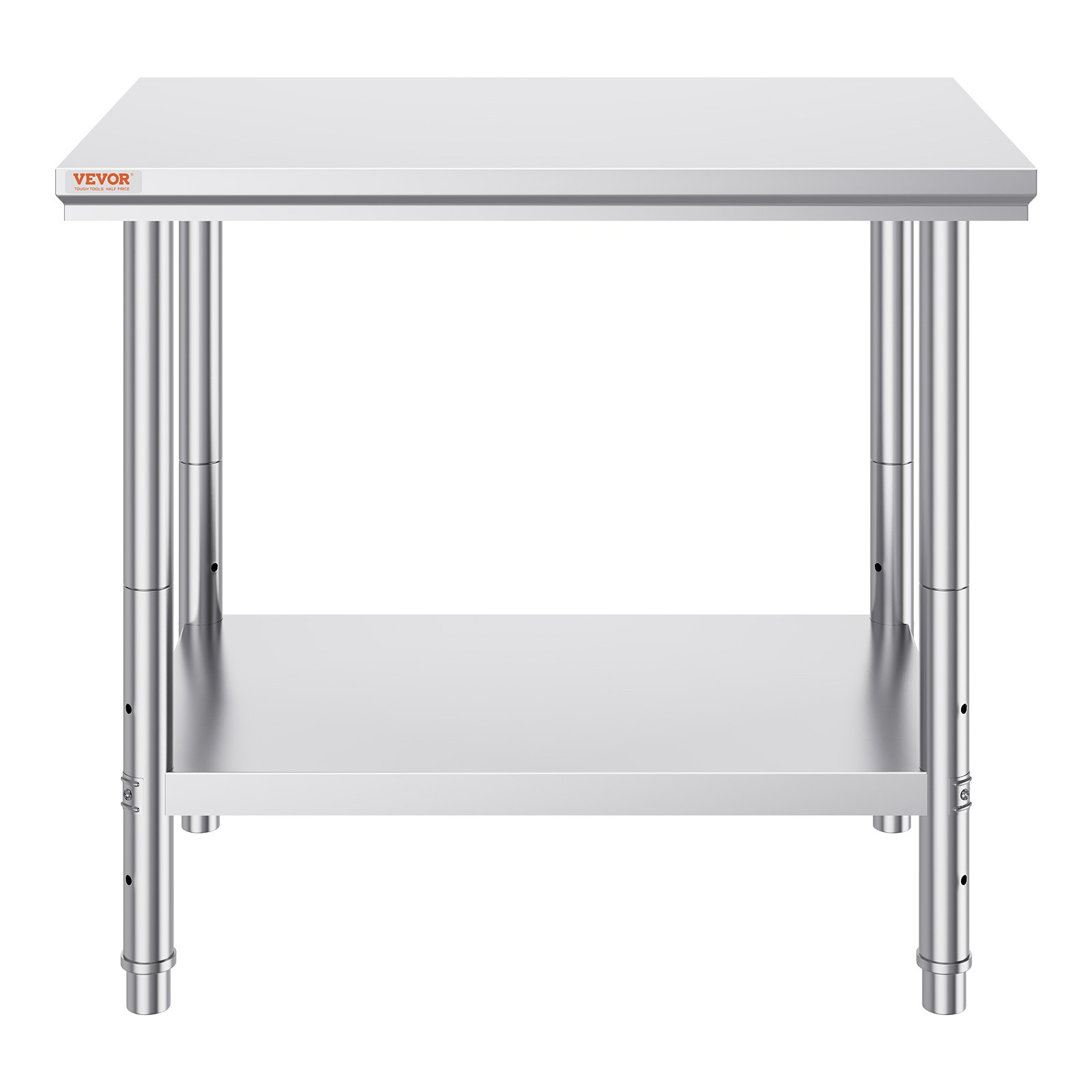 Start2Finish stainless steel prep table with three adjustable height levels, 900x600mm surface, heavy-duty commercial worktable.