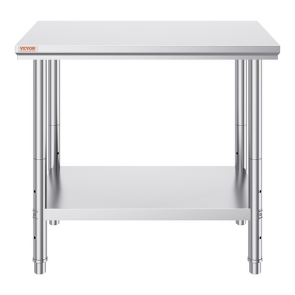 Start2Finish stainless steel prep table with three adjustable height levels, 900x600mm surface, heavy-duty commercial worktable.