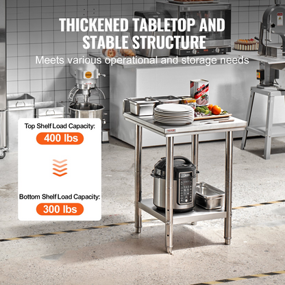 Start2Finish stainless steel work table with adjustable height, commercial food prep surface, ideal for restaurant or home kitchens.