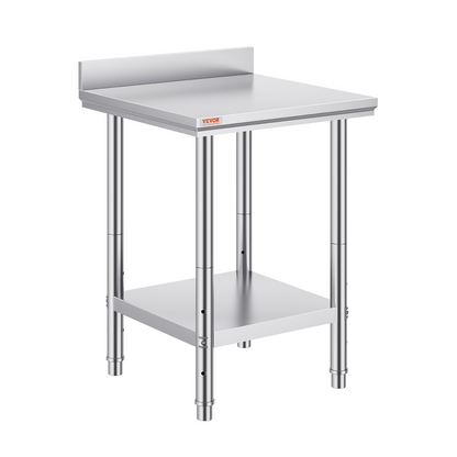 Start2Finish stainless steel work table, 24x24x35 inches, with adjustable height for commercial food prep in restaurant or hotel settings.