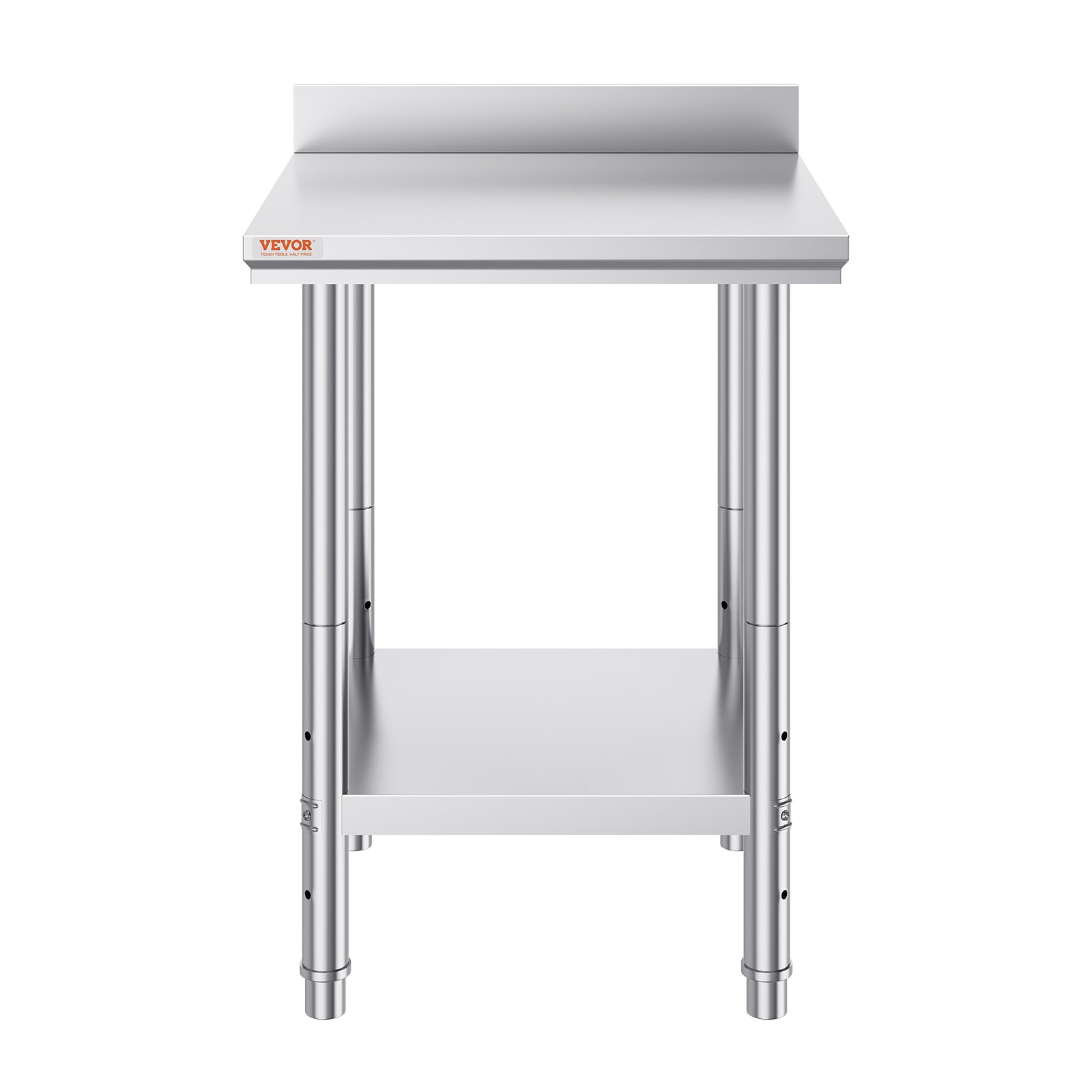 Vevor stainless steel work table with adjustable height, commercial food prep surface, heavy-duty metal furniture for restaurant or home use
