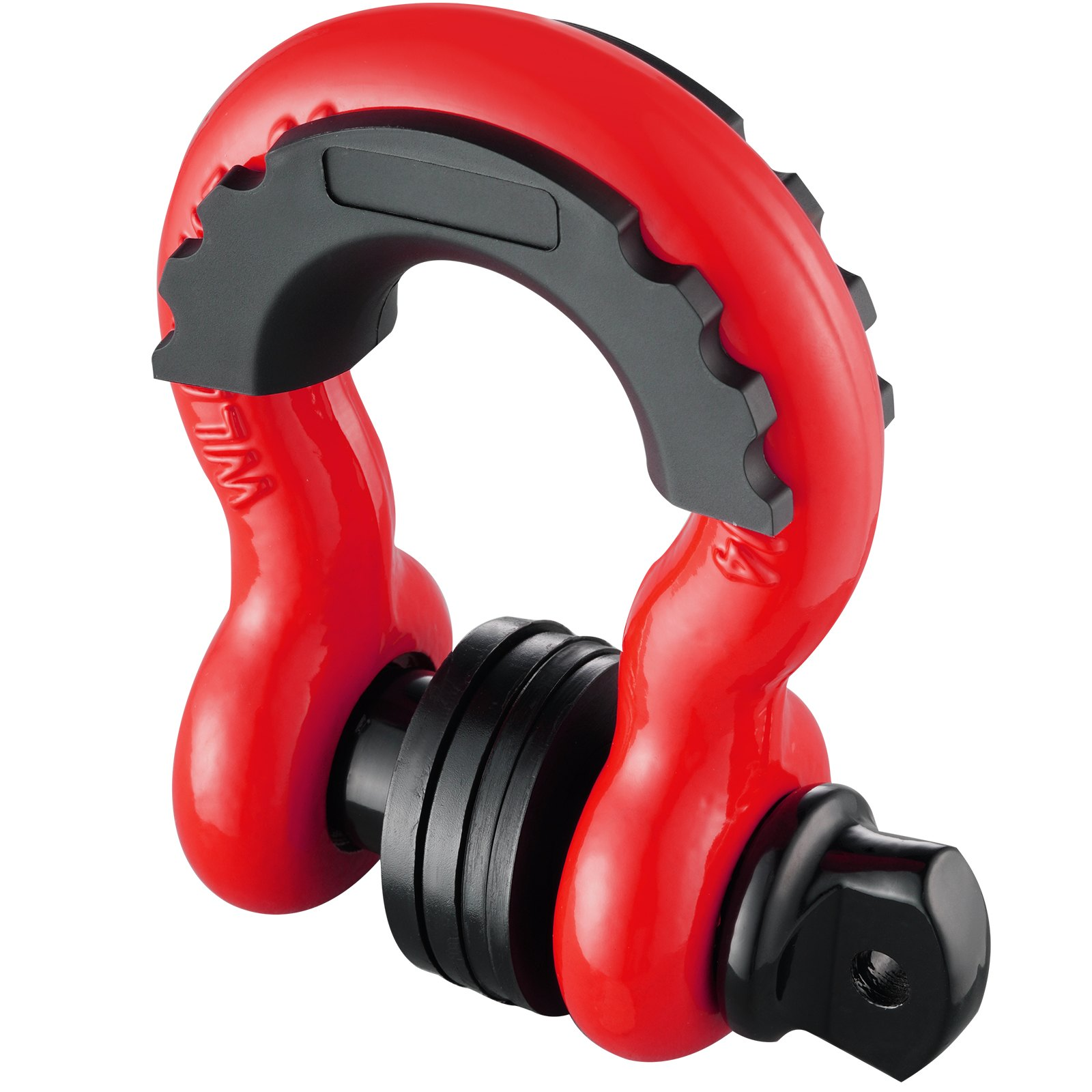 Start2Finish VEVOR 3/4" alloy steel D-ring shackles with screw pin, red heavy-duty off-road vehicle recovery shackles shown.