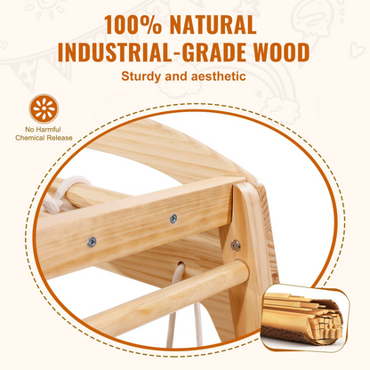 Start2Finish VEVOR indoor jungle gym for toddlers with wooden climbing toys, rope ladder, swing, slide, monkey bars, and climbing wall.