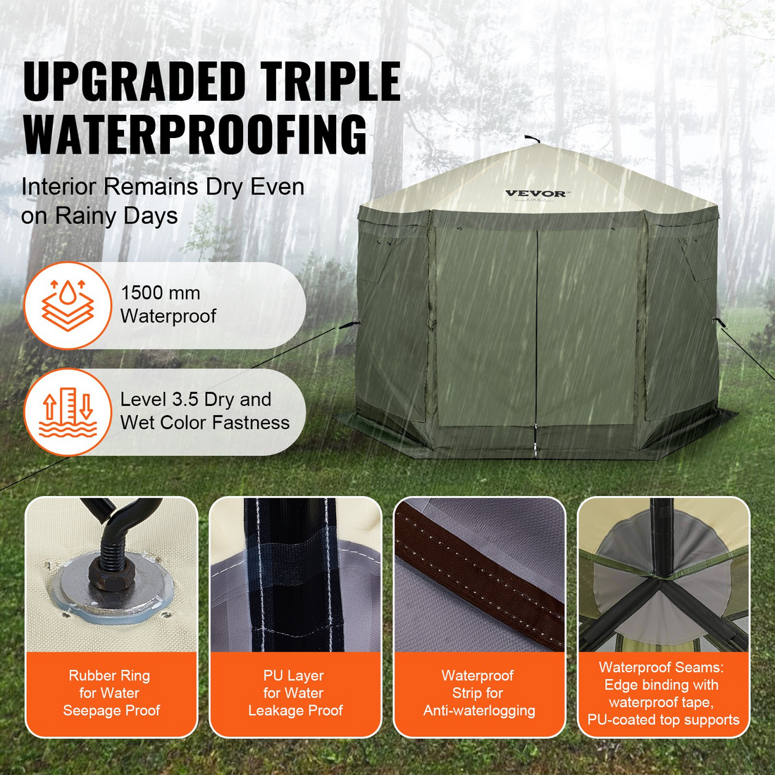 Start2Finish VEVOR 10x10ft green pop-up gazebo tent with mesh windows, removable privacy wind cloths, and mosquito netting.