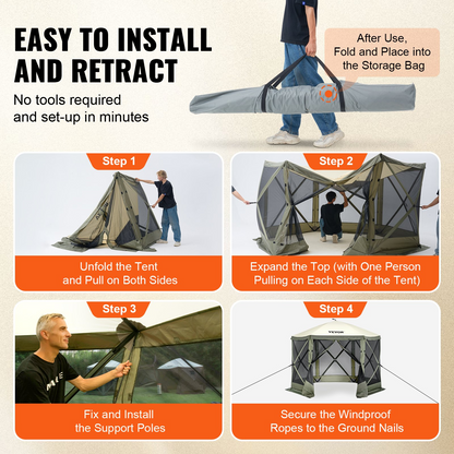 Start2Finish VEVOR 10x10ft Army Green Pop-Up Gazebo Tent with mesh windows, removable privacy wind cloths, and mosquito netting.