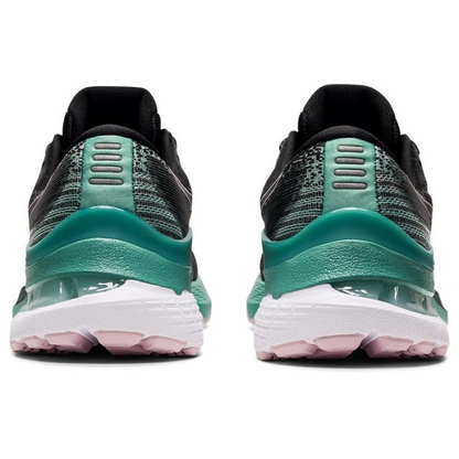 Asics Gel Kayano 28 W running shoes in gray and blue, featuring supportive design and cushioned soles for comfortable running.
