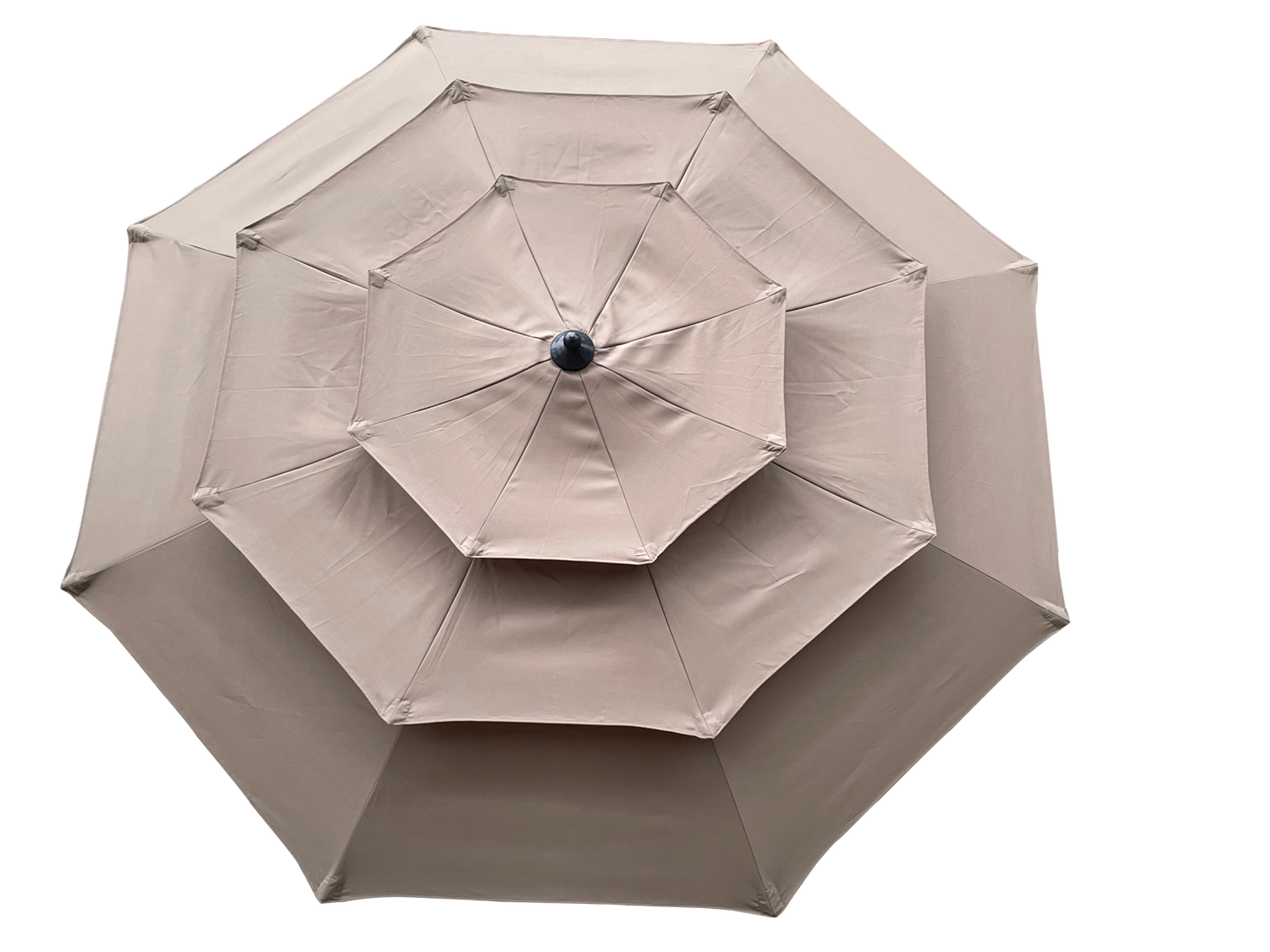 Start2Finish 9 ft metal outdoor patio umbrella in red, mushroom, tan, and chocolate with tilt and crank for patio, deck, or poolside.