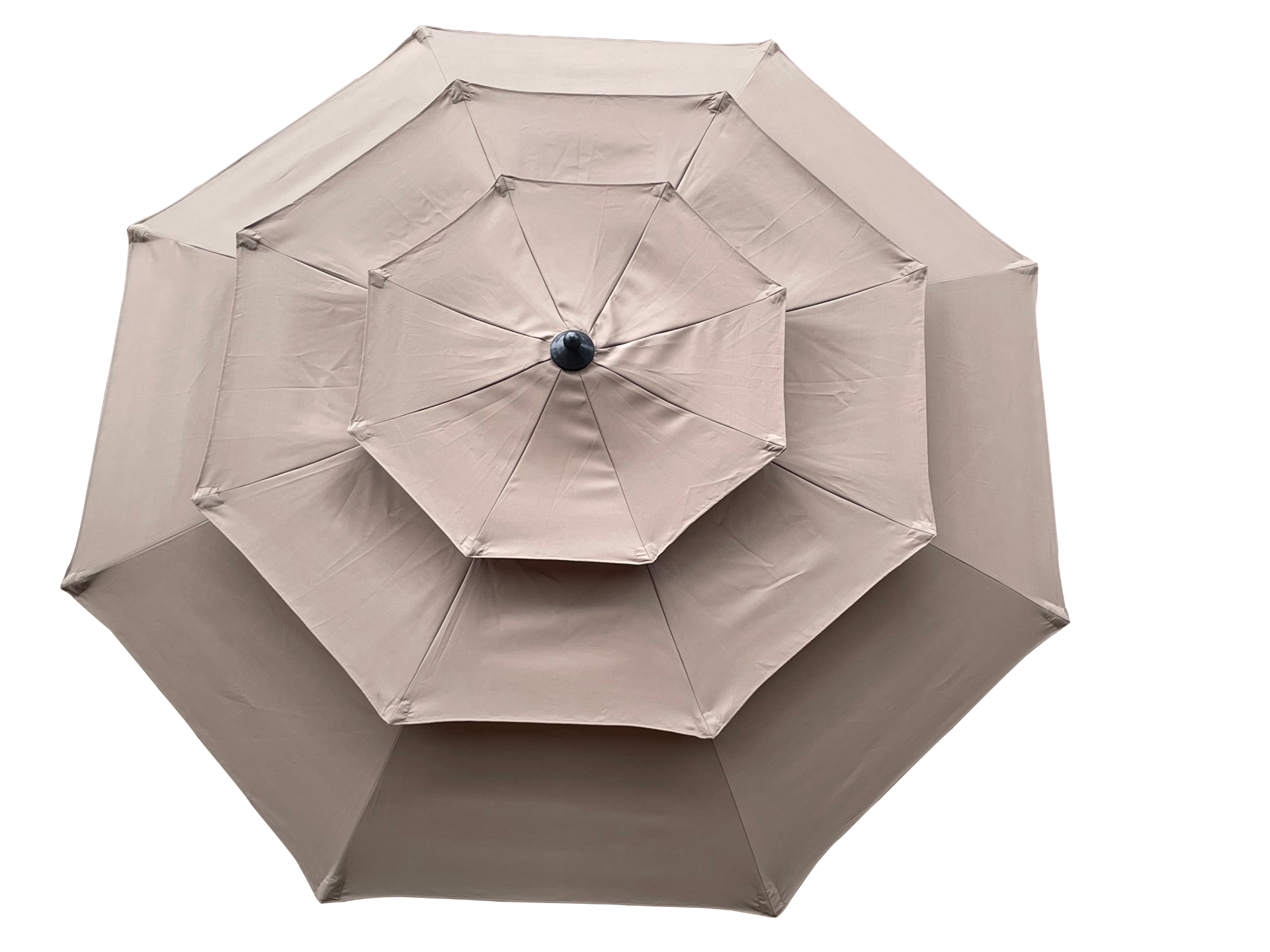 Start2Finish 9 ft metal outdoor patio umbrella in red, mushroom, tan, and chocolate with tilt and crank for patio, deck, or poolside.