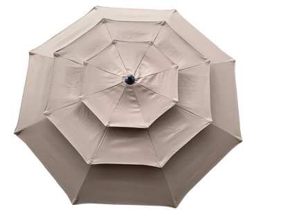 Start2Finish 9 ft metal outdoor patio umbrella in red, mushroom, tan, and chocolate with tilt and crank for patio, deck, or poolside.