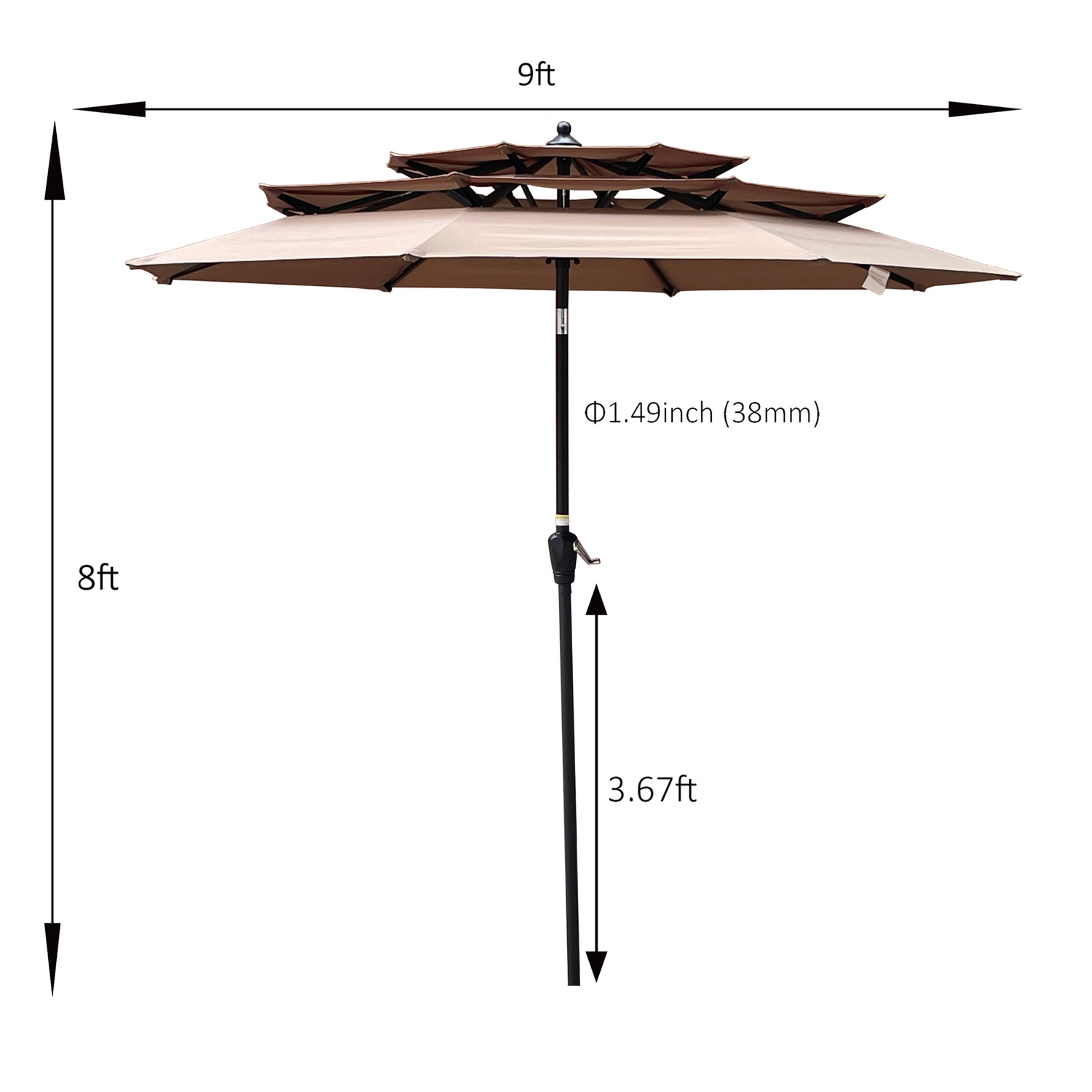 Red 9 ft metal outdoor patio umbrella with tilt and crank, suitable for deck, poolside, and patio from Start2Finish