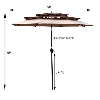 Red 9 ft metal outdoor patio umbrella with tilt and crank, suitable for deck, poolside, and patio from Start2Finish