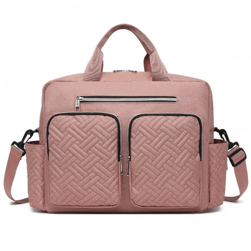 Pink Start2Finish EQ2411 Kono diaper changing tote bag with built-in changing mat, waterproof design, and thermal insulation for babies.