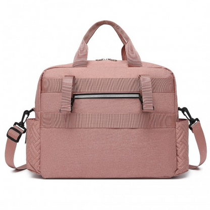 Start2Finish EQ2411 Kono baby diaper changing tote bag in pink with built-in changing mat, waterproof and thermal insulation features.