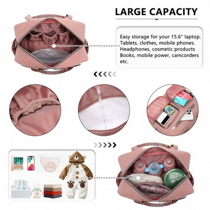 Start2Finish EQ2411 Kono baby diaper changing tote bag in pink with built-in changing mat, waterproof design and thermal insulation.