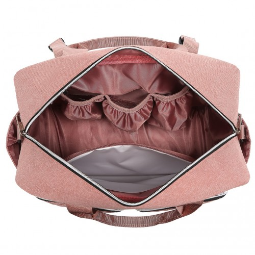 Start2Finish EQ2411 Kono diaper changing tote bag in pink with built-in changing mat, waterproof and thermal insulation features.