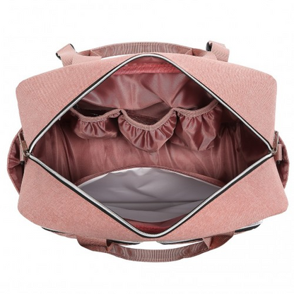 Start2Finish EQ2411 Kono diaper changing tote bag in pink with built-in changing mat, waterproof and thermal insulation features.
