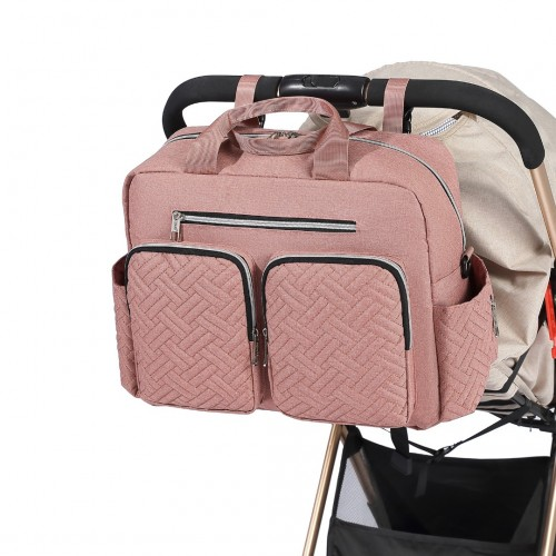 Start2Finish EQ2411 Kono baby diaper tote bag in pink with built-in changing mat, waterproof design, thermal insulation, versatile and stylish.