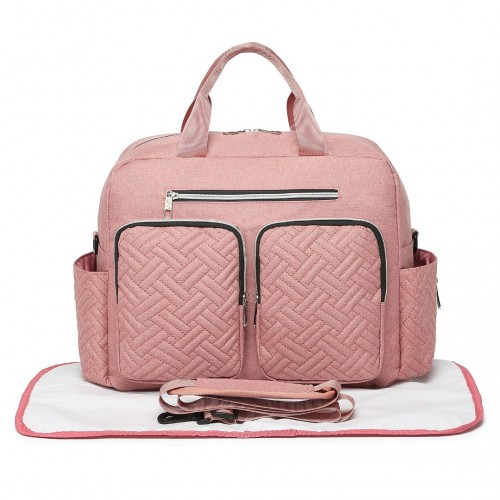 Start2Finish EQ2411 Kono baby diaper changing tote bag in pink with built-in changing mat and waterproof, thermal insulated design