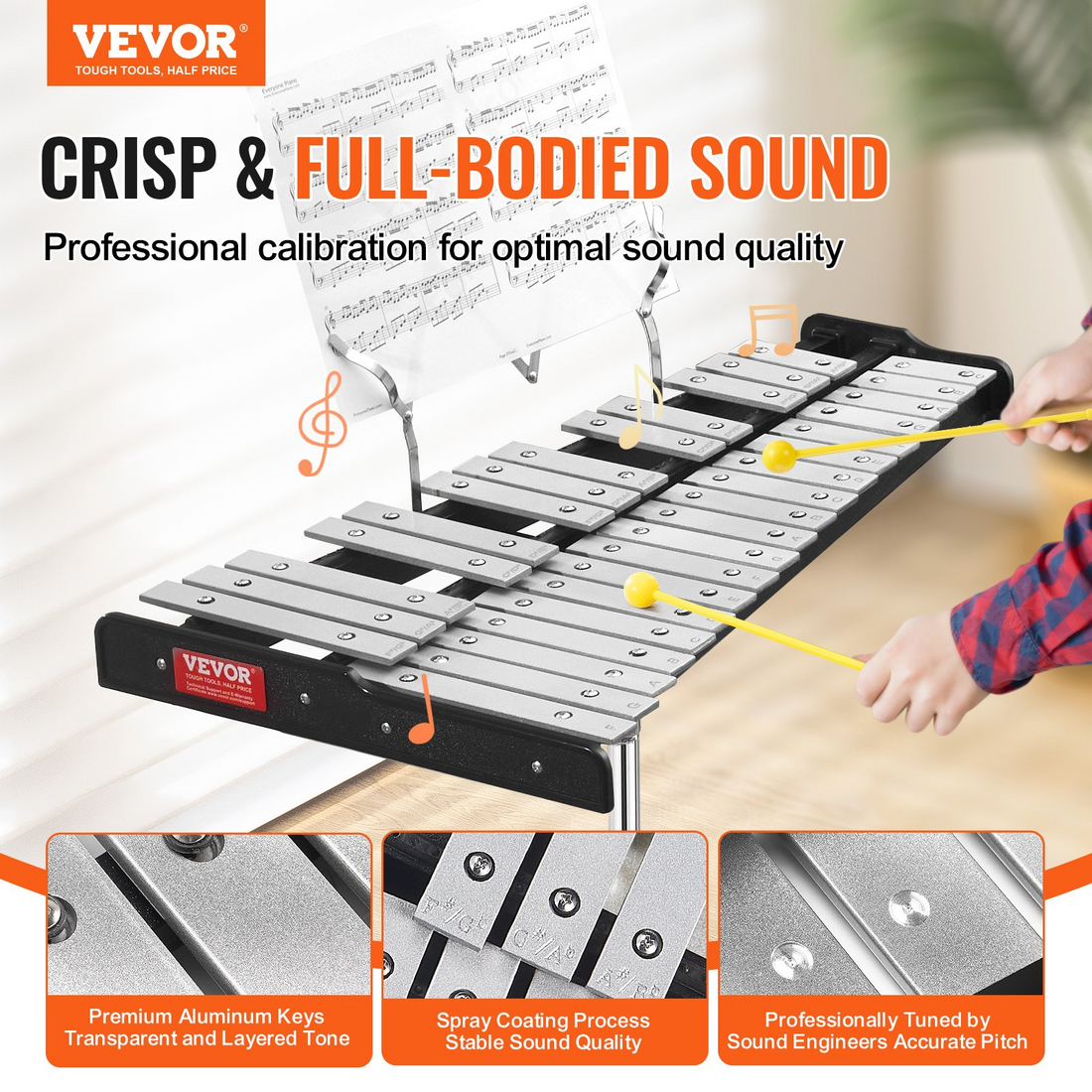 Start2Finish VEVOR 32 Note Glockenspiel xylophone with mallets, stand, practice pad, and carrying bag for students and adults.