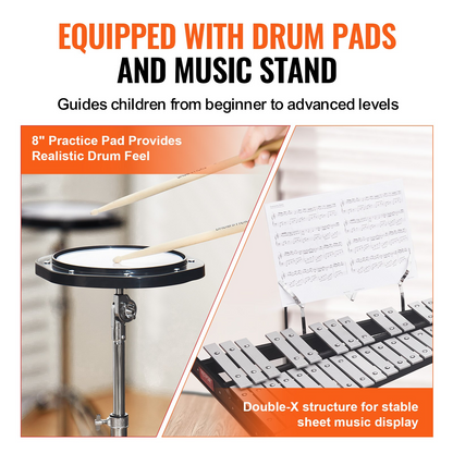 Start2Finish VEVOR 32 Note Glockenspiel xylophone with mallets, stand, practice pad, and carrying bag for students and adults.