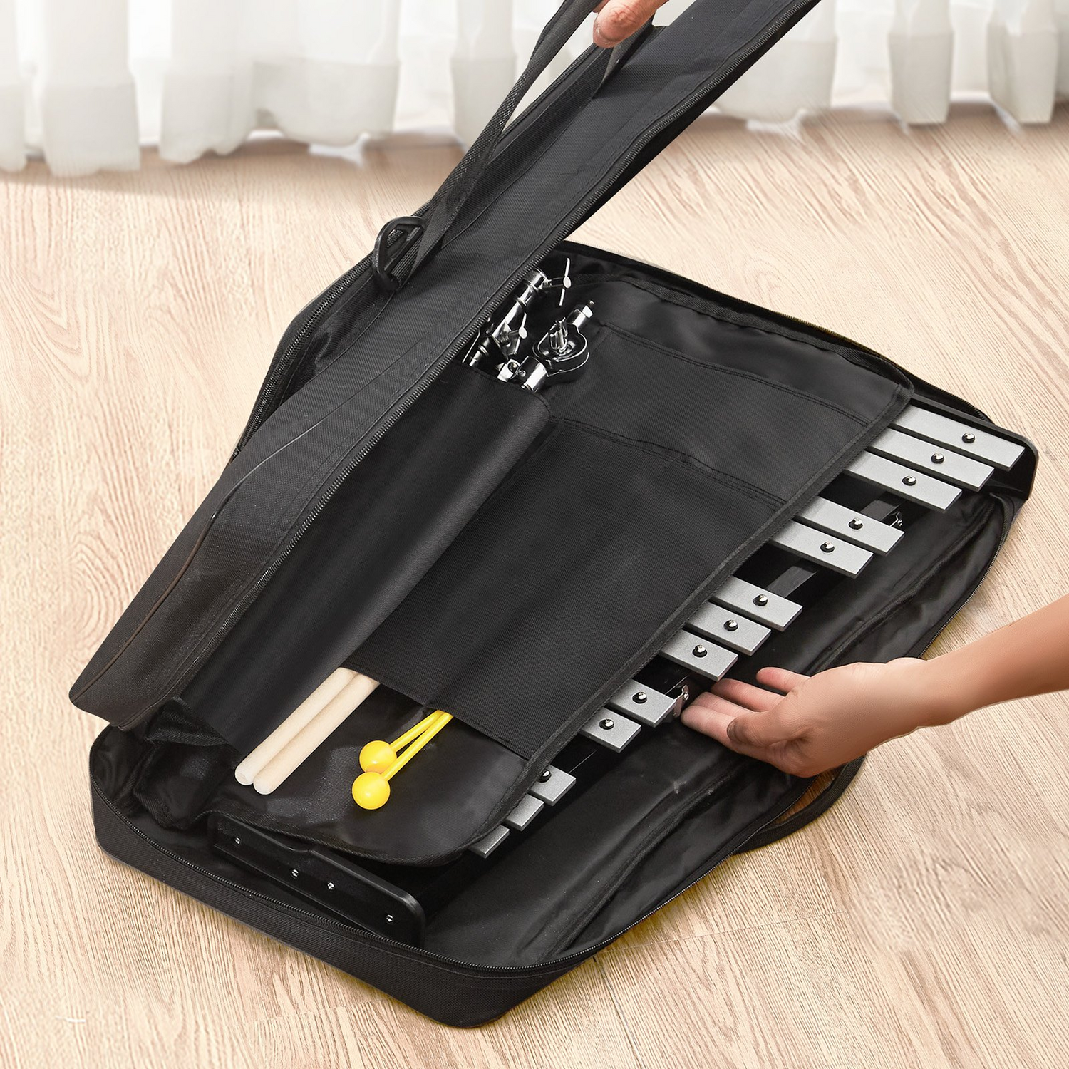 Start2Finish VEVOR 32 Note Glockenspiel Xylophone set with mallets, stand, practice pad, and carrying bag for students and adults.
