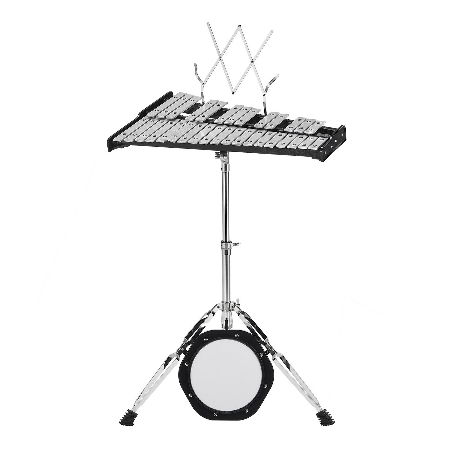 Start2Finish VEVOR 32 Note Glockenspiel xylophone with mallets, stand, practice pad, drum sticks, and carrying bag for students and adults.
