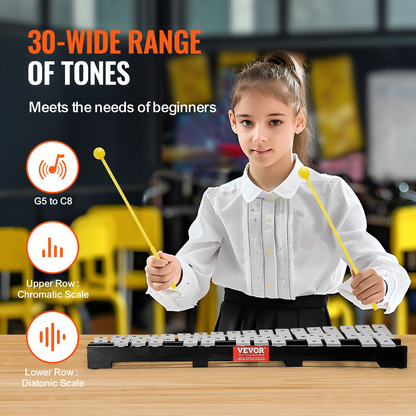 Start2Finish VEVOR 30 Note Glockenspiel Xylophone with mallets, drum sticks, and carrying bag for students and adults.