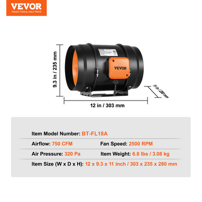 Start2Finish VEVOR 8-inch inline duct fan with variable speed controller, quiet AC motor for ventilation and cooling in grow tents.