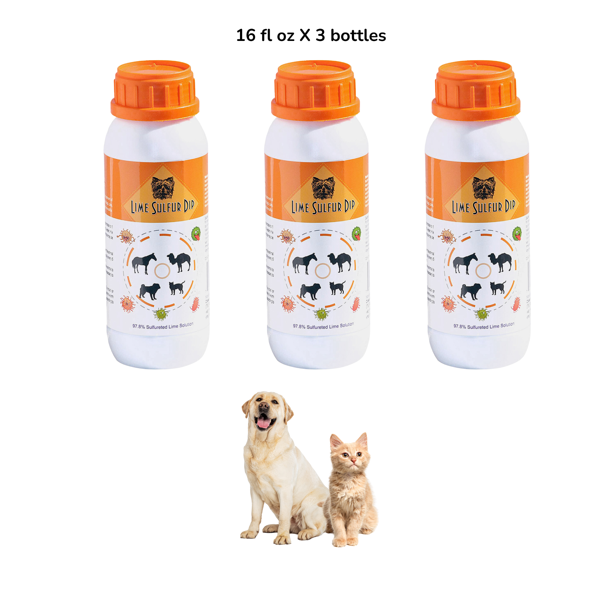 Start2Finish Lime Sulfur Dip for pets, concentrated sulfur solution for mange, ringworm, dermatitis in dogs, cats, and horses.