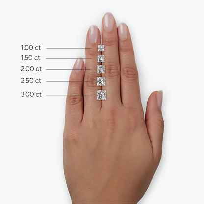 AGI Certified 4.00 CTW princess cut lab-grown diamond three-stone ring in 14K white gold with F/VS clarity and sparkle.