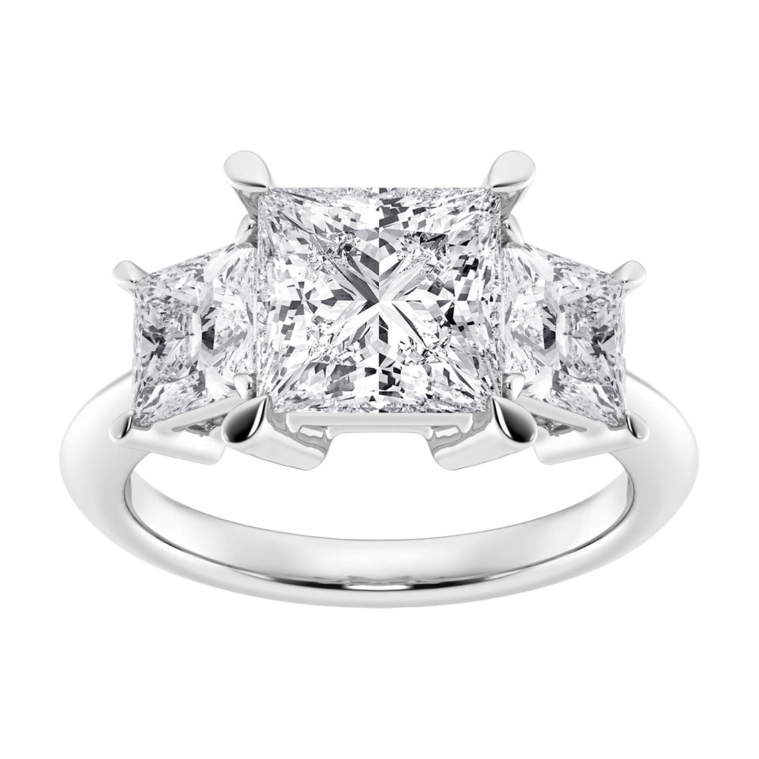 Start2Finish AGI Certified 4.00 CTW princess cut lab-grown diamond three-stone ring in 14K white gold with F/VS clarity