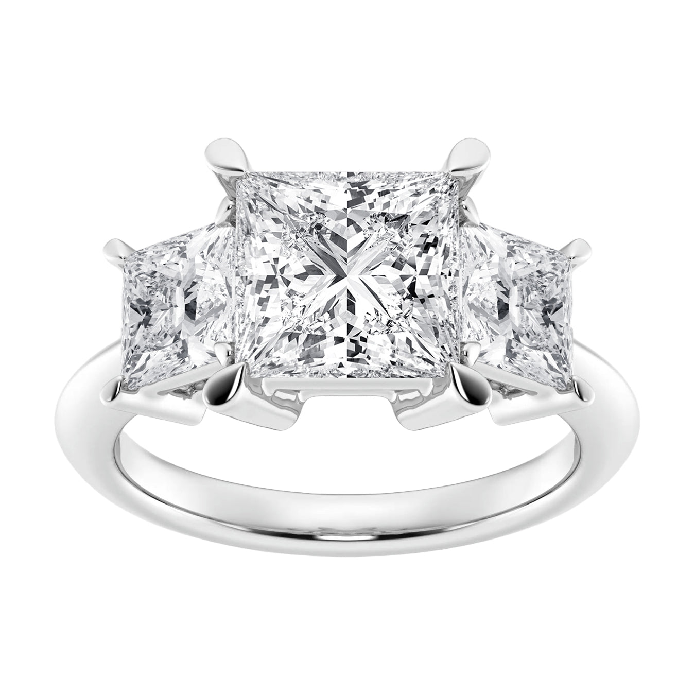 Start2Finish AGI Certified 4.00 CTW princess cut lab-grown diamond three-stone ring in 14K white gold with F/VS clarity