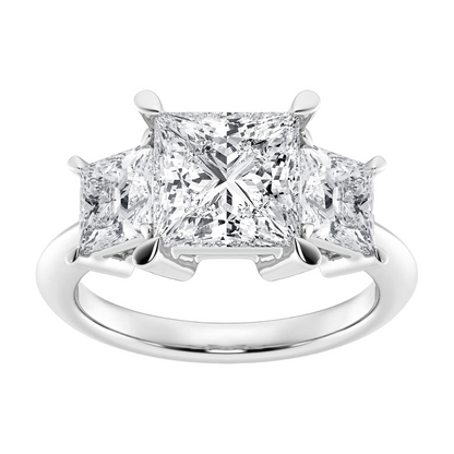Start2Finish AGI Certified 4.00 CTW princess cut lab-grown diamond three-stone ring in 14K white gold with F/VS clarity