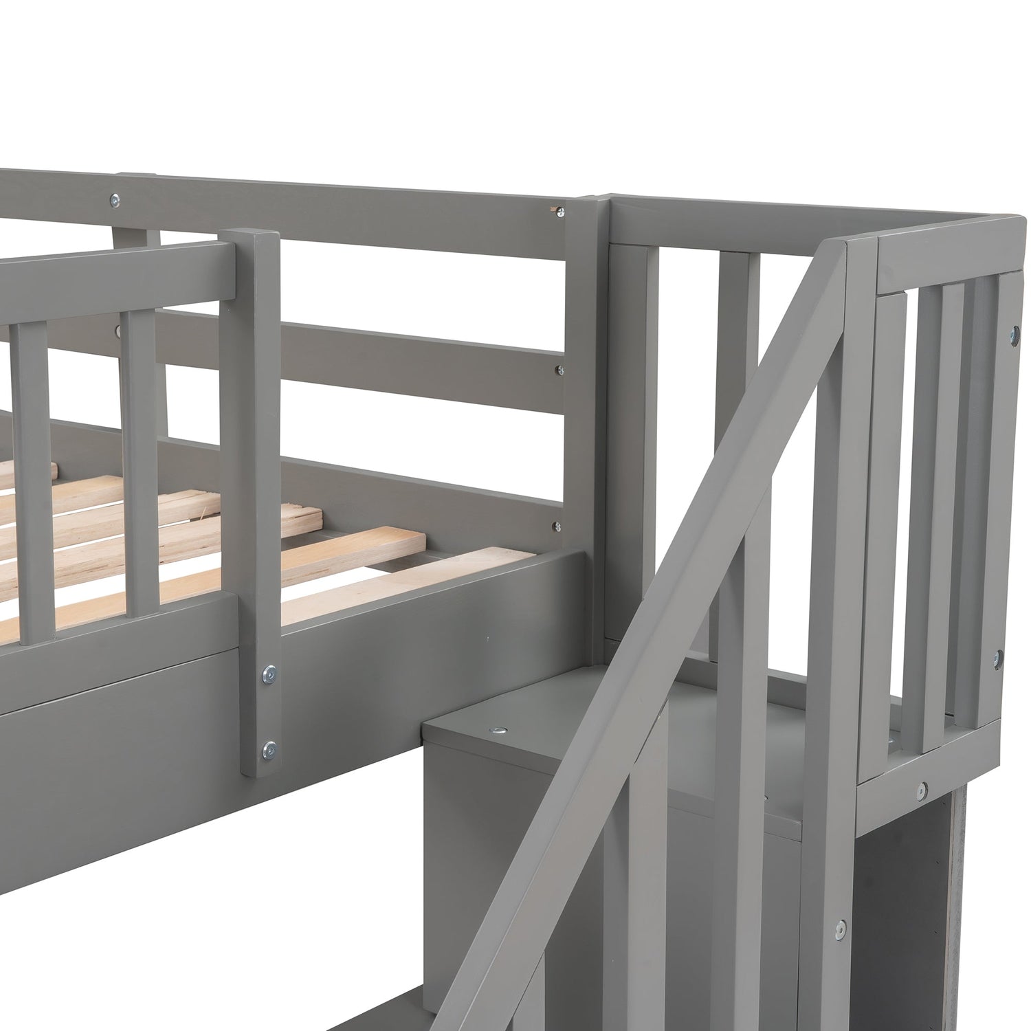 Sangria Beech twin-over-twin bunk bed with three built-in drawers, featuring a sturdy wooden frame ideal for bedrooms or dorms.