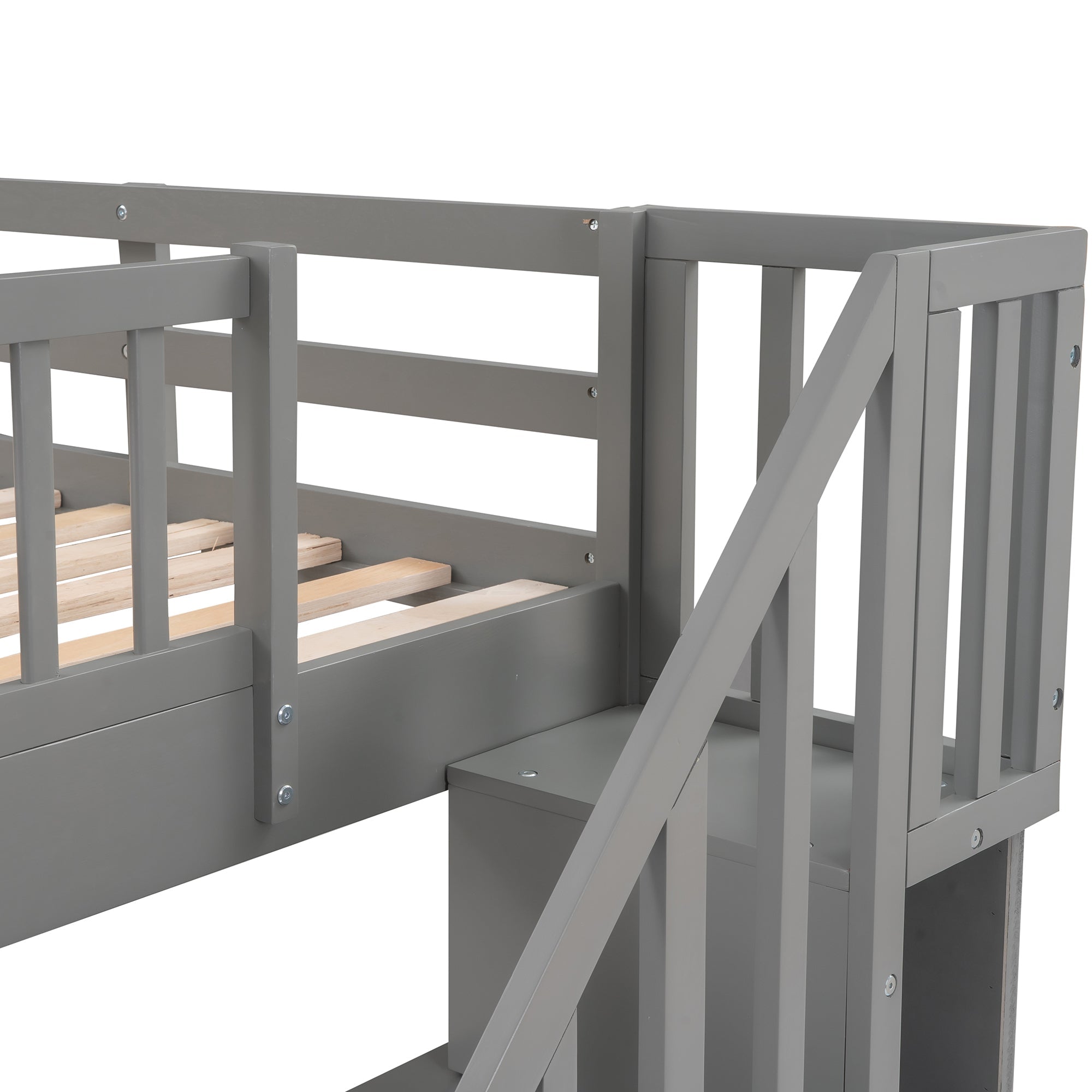 Sangria Beech twin-over-twin bunk bed with three built-in drawers, featuring a sturdy wooden frame ideal for bedrooms or dorms.