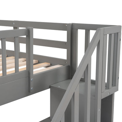 Sangria Beech twin-over-twin bunk bed with three built-in drawers, featuring a sturdy wooden frame ideal for bedrooms or dorms.