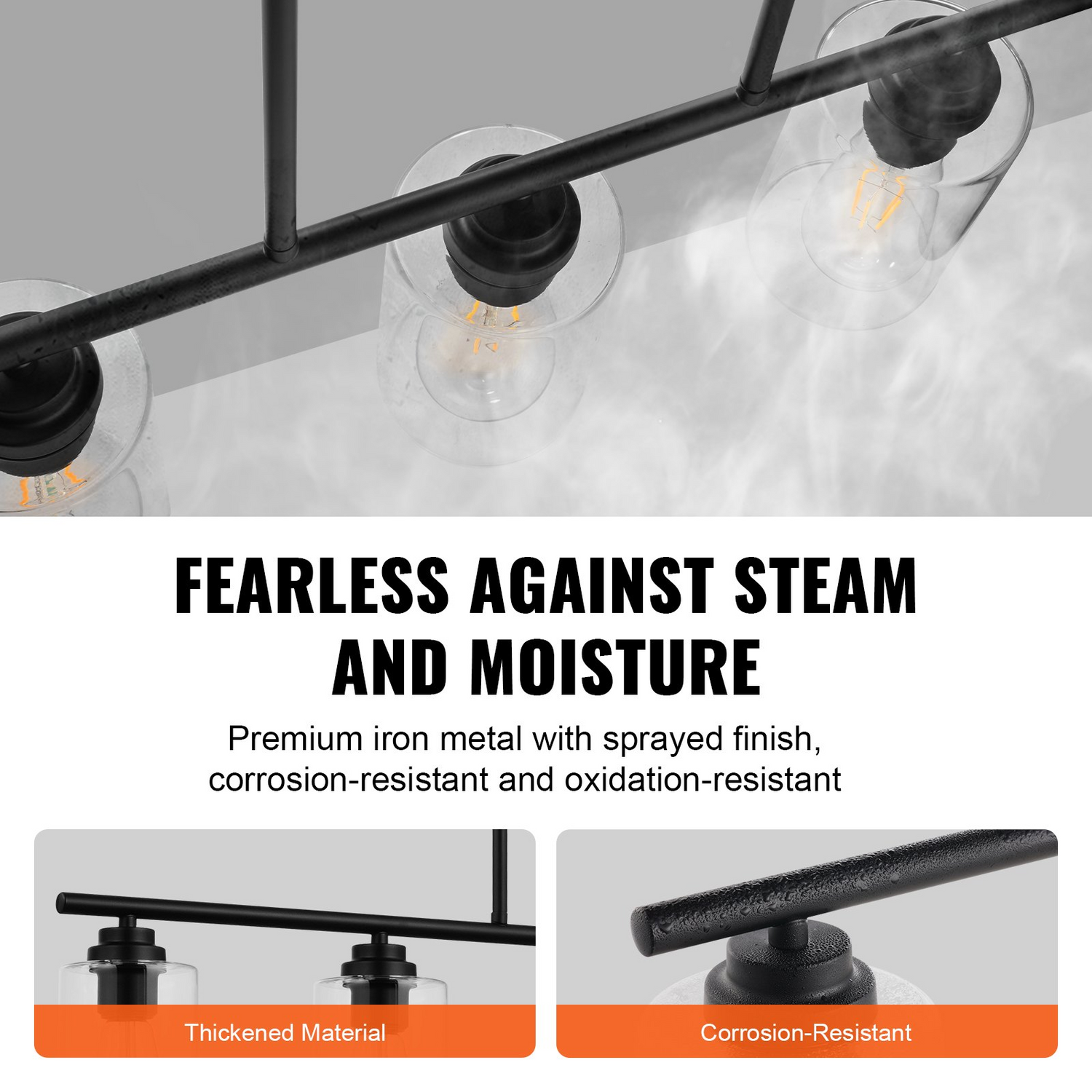 Start2Finish VEVOR 5-light kitchen island pendant with clear glass shades, metal frame, adjustable rods, and chains for farmhouse dining.
